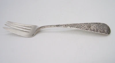 WM WILSON & SON STERLING SILVER SERVING FORK COLD MEAT REPOUSSE PATTERN - Image 1 of 4