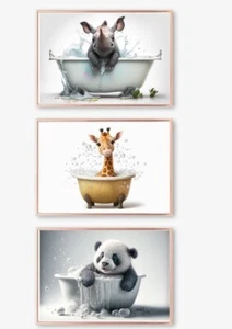 3er Set Tierdrucke Bilder Poster RHINO GIRAFFE PANDA UNGERAHMT A4 Bad - Bild 1 von 1