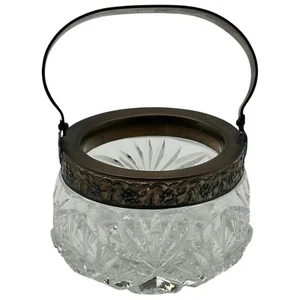 American Cut Glass Crystal Sugar with Metal Handle - Picture 1 of 5