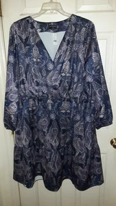 Lane Bryant Faux Wickel Midi Kleid Navy & Lavendel Paisley Satin Langarm 20W - Bild 1 von 9
