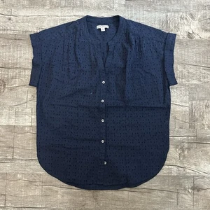 J. Crew Mercantile Womens Eyelet Button Down Camp Shirt Navy Blue Size XS - Picture 1 of 9