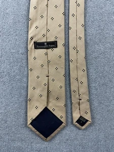 Ermenegildo Zegna Tie Mens Tan Navy Micro Square Pattern Cotton Silk Made Italy - Picture 1 of 8