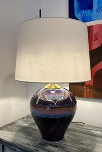 Vintage Bill Campbell Pottery Lamp Purple Unique Glaze Lotus Design - Picture 1 of 7