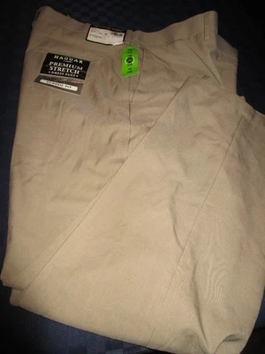NWT HAGGAR PREMIUM COMFORT WAIST FLAT FRONT DRESS PANTS BEIGE 38X29 - Image 1 of 3