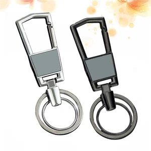 2 Pcs Metal Keychain Man Pendant Car Fob Simple Keyring Stainless Steel - Picture 1 of 12