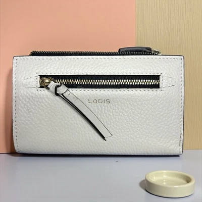 LODIS Monedero Doble Cartera Tarjeta BLANCO ROTO Cuero Genuino-¡HERMOSO! Foto 1 de 4