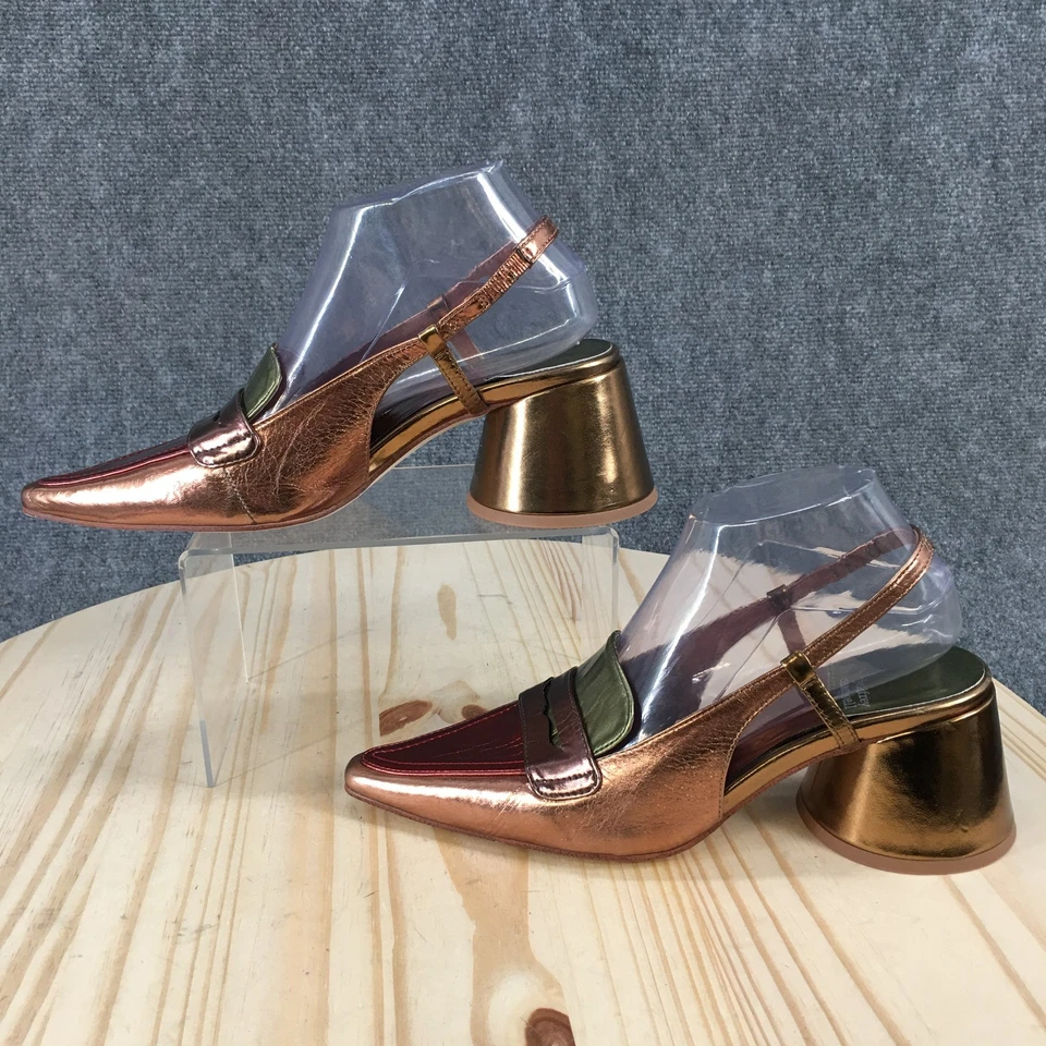 Sandálias femininas Jeffrey Campbell 7 pontas slingback couro ouro rosa - Imagem 1 de 4