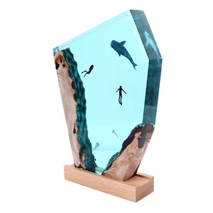 Epoxy Resin Desk Art Ornaments Handmade Ocean Diver Whale Night Light Cave Fit - Picture 1 of 12
