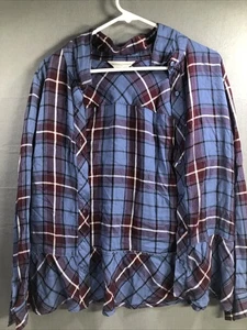 Christopher & Banks Flannel Women’s Small 3/4 Sleeve Red Blue Navy - Picture 1 of 6