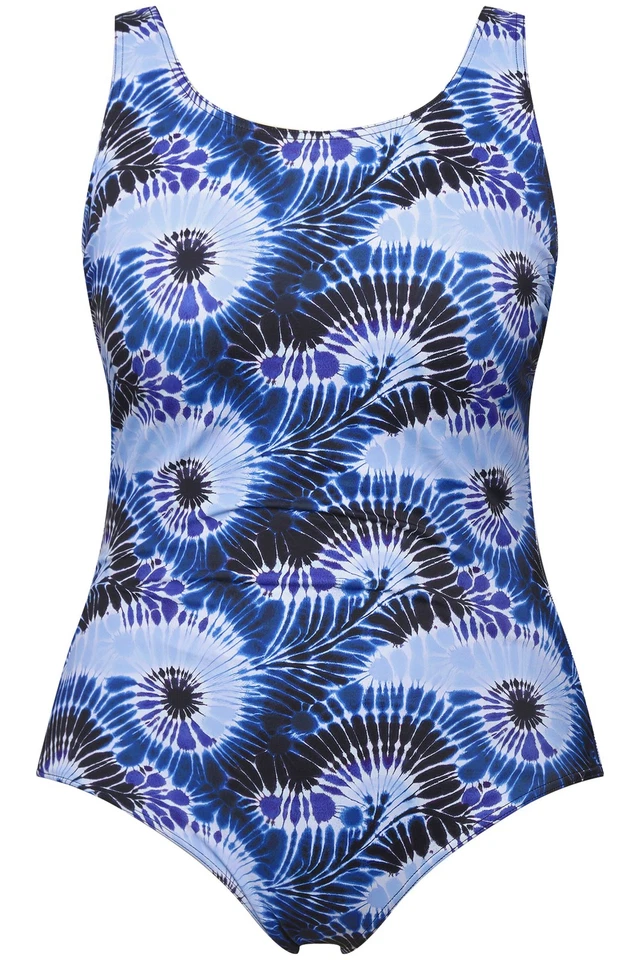 Ulla Popken Damen große Größen Badeanzug Batikmuster ohne Softcups 834748 - Bild 1 von 1