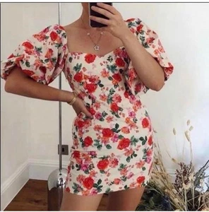 Zara Floral Off Shoulder Mini Dress Size XS - Picture 1 of 4