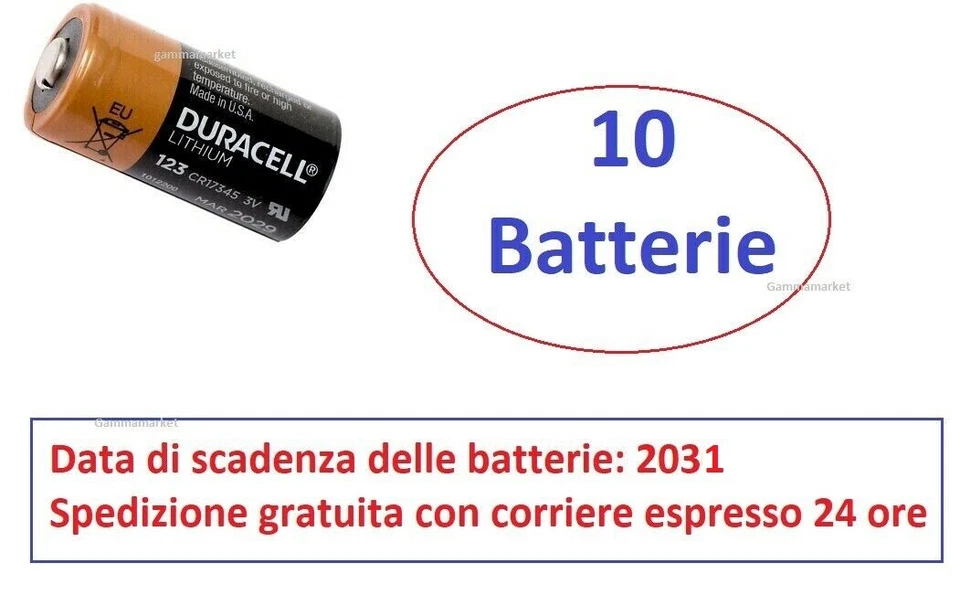 10 batterie CR123 DURACELL CR17345 LITIO x Softair Drone Sensori allarme