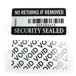 Security Sealed No Returns If Removed Barcode Label Tamper Evident Stickers - Picture 1 of 6