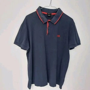 Hugo Boss Mens Short Sleeved Polo Shirt Casual / XL / Navy Blue With Red Trim - Picture 1 of 9