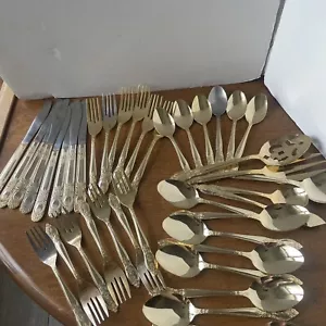 Verona Gold Gold Electroplate Stainless Flatware 40 Pieces Stanley Roberts - Picture 1 of 12