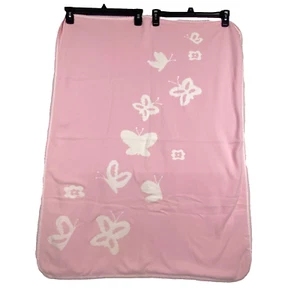 Pottery Barn Kids Pink Knit Butterfly Baby Crib Blanket 30 X40 Cotton Reversible - Picture 1 of 9