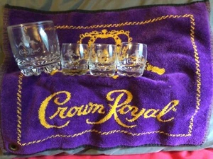 Crown Royal Whiskey Etched Glasses Barware Lot of 3 shot glasses and 1 low ball - Picture 1 of 2