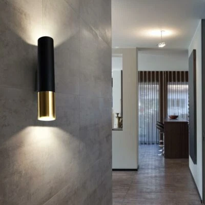 ETC-SHOP Wandleuchte Wandlampe Flurleuchte Up Down 2 flammig Stahl schwarz gold 2x GU10