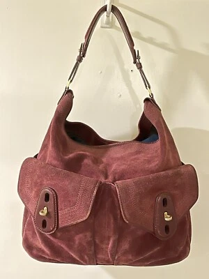 Cole Haan PINOT NOIR Hobo Bag #B21725 Shoulder Bag wGold Hardware Maroon Suede - Image 1 of 4