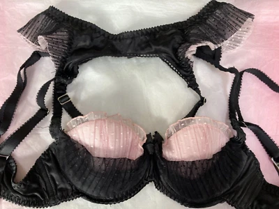 Agent Provocateur 34B бюстгальтер и подтяжка ремень винтажный French Maid черный розовый Y2K - Изображение 1 из 4
