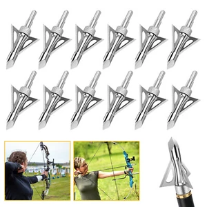 12Pcs Archery Broadheads 100Grain 3Blade Hunting Crossbow Compound Bow Arrow Tip - Picture 1 of 6