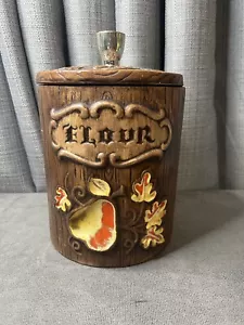 Vintage Treasure Craft Barattolo Farina Anni 60 Ceramica Pera Marrone Legno Grana USA - Foto 1 di 15