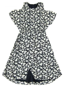 Ralph Lauren Green Label Navy Blue Floral Peep Shoulder Midi Wrap Dress Women 2 - Picture 1 of 6