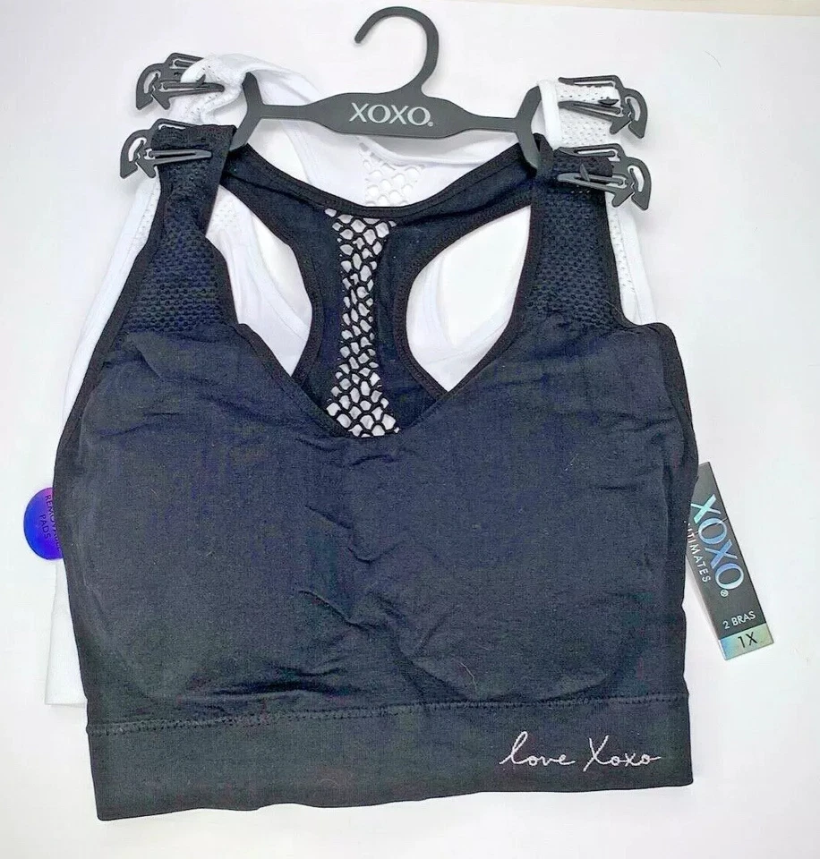 XOXO 2 pack Mesh Racerback Comfort Bra Set plus size 1X solid Black White - Image 1 of 4