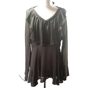 Top in chiffon di velluto come nuovo taglia 10 grigio peplo aderente e svasato trasparente con volant davanti - Foto 1 di 13