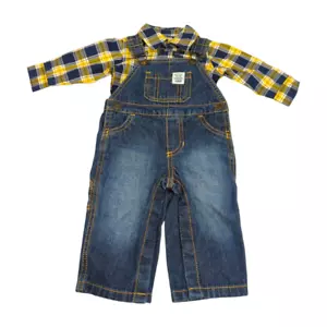 CARTER'S Set 2 Pezzi Salopette e Camicia a Quadri Giallo Blu 6 Mesi NUOVO - Foto 1 di 9