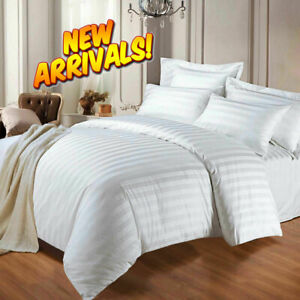 100% Egyptian Cotton Duvet Cover & Pillow Case 400TC Stripe Bedding Set All Size