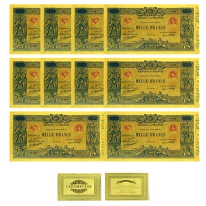 1000 Francs Gold Foil Plastic Banknotes 10pcs/lot France Collectibles Ornament - Picture 1 of 5