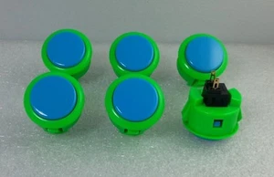 Japan Sanwa Mix Buttons Green Blue x 6 pcs Video Game Arcade Parts OBSF-30-G/B - Picture 1 of 5