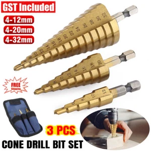 Step Drill HSS 4-12/20/32mm Steel Step Cone Drill Titanium Bit Set Hole Cutter - Picture 1 of 22