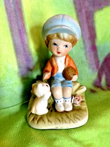 Homco Little Friends Boy with Basball Glove and Kitten Figurine 3.75" - Picture 1 of 8
