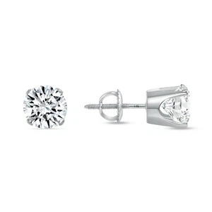 1.5 Ct Round Lab Created Grown Diamond Earrings 14K White Gold E/VVS Crown Screw - Picture 1 of 4
