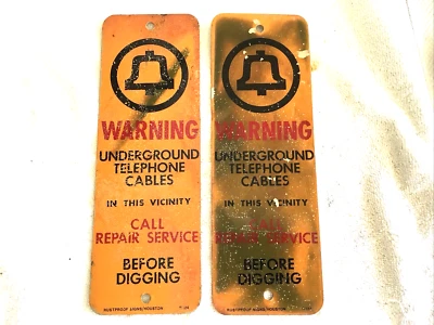 2 BELL TELEPHONE UNDERGROUND TELEPHONE CABLE VINTAGE ALUMINUM SIGNS - Изображение 1 из 4