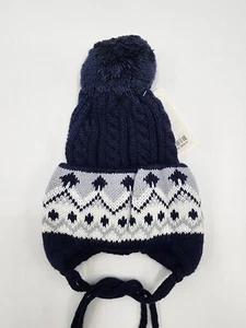 MarSel Boys’ Wool Blend Navy Blue Knitted Chinstraps Hat Sz 48-50 2 Years NWT - Picture 1 of 6