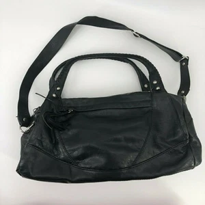 Bolso de Hombro Perlina Negro Bolso de Hombro Plateado Cuero Flecos Tiradores - Imagen 1 de 10