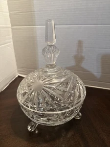 Vintage Bavarian Clear Crystal Footed Candy Dish With Lid Beautiful Glass Piece - Picture 1 of 7