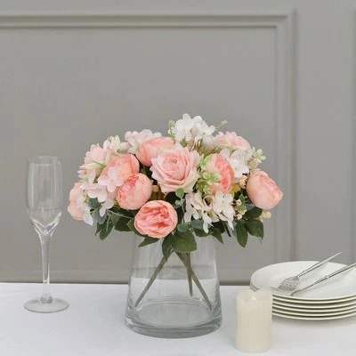 BLUSH 2 Bouquets 12" SILK FLOWERS Assorted Artificial Floral Bushes Party Events - Image 1 of 4