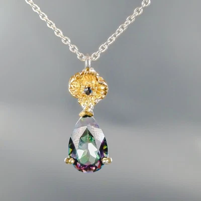 Vintage jewellery Natural Mystic Quartz Necklace 925 Sterling Silver 17"/N27012 - Image 1 of 4