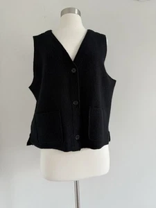 EILEEN FISHER 100% WOOL BUTTON UP V-NECK TWO FRONT POCKETS VEST SIZE M - Picture 1 of 13