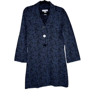 Nine West Mantel Damen Medium Navy Blau Jacquard Strick Blumen Knopfleiste Jacke - Bild 1 von 15