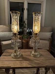 19. Jahrhundert Baccarat Medaillon elektrischer Hurricane Kandelaber Paar handbemalt - Bild 1 von 12