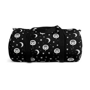 Black White Halloween Pumpkin Duffel Bag, Gothic Moon Star Travel Gym Tote - Picture 1 of 17