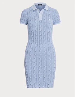 Polo Ralph Lauren short sleeve light blue cable knit polo dress. Size large. - Image 1 of 4