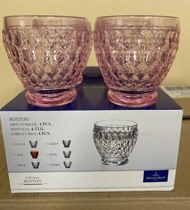 Villeroy & Boch Boston Shot Glasses Pink Set of 4 NIB - Picture 1 of 5