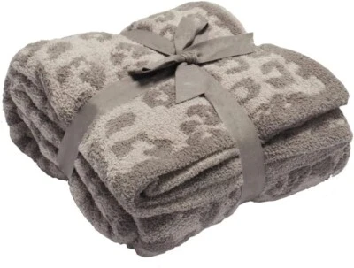 Taupe-Gray Leopard Design Throw Blanket – 50" x 60" - Image 1 of 3