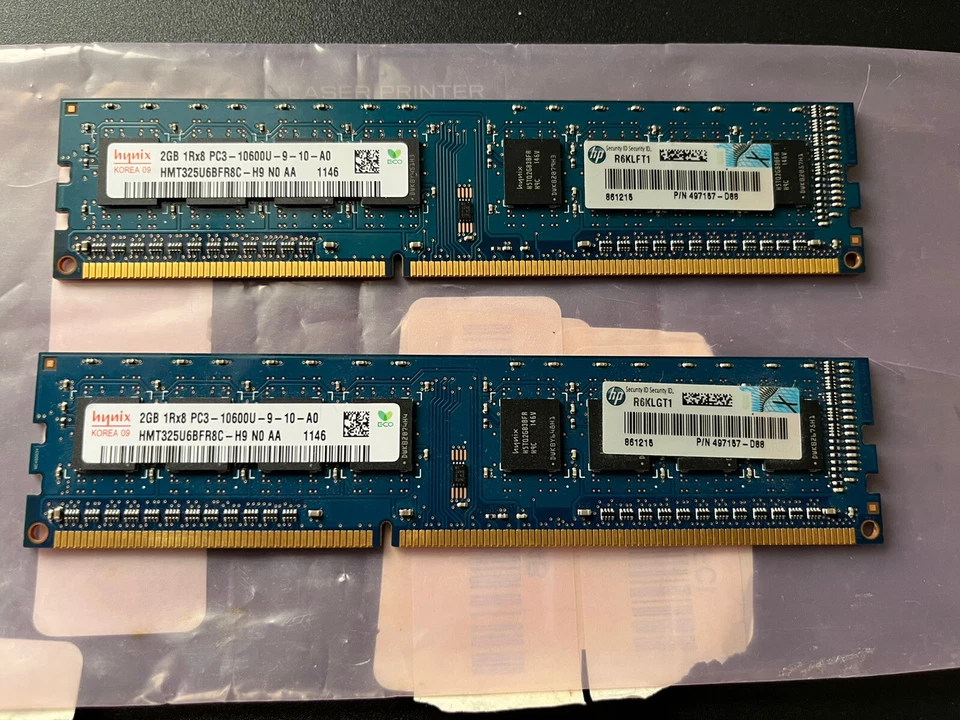 hynix 4GB (2x2GB) 2Rx8 PC3-10600U DDR3 1333MHz CL9 Non-ECC Desktop Memory Kit - Image 1 of 1